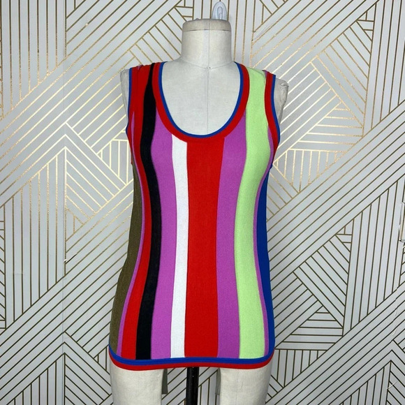 Diane von Furstenberg Carolina Block-Stripe Knit Tank Top Light Cerise‎ Size XS - Picture 2 of 12